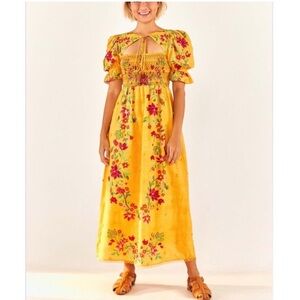 FARM Rio Yellow Flower Dream Puff Sleeve Maxi Dress